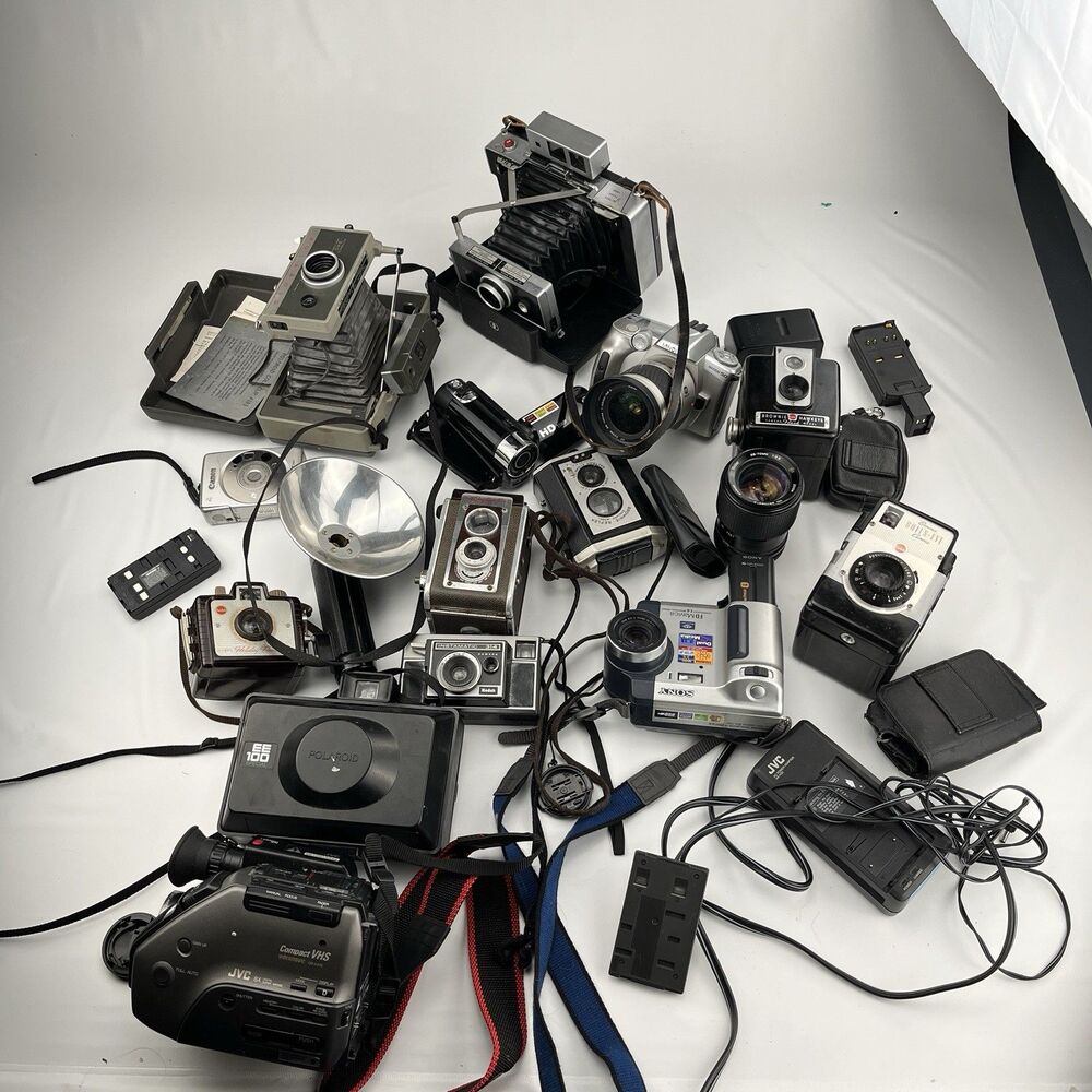 LARGE LOT of 14 Vintage Collectable Cameras, Lenses and Accessories All Untested